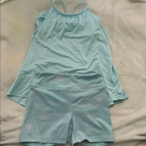 90 Degree by Reflex Girls Medium 10 mesh light blue tank top and 4” short set